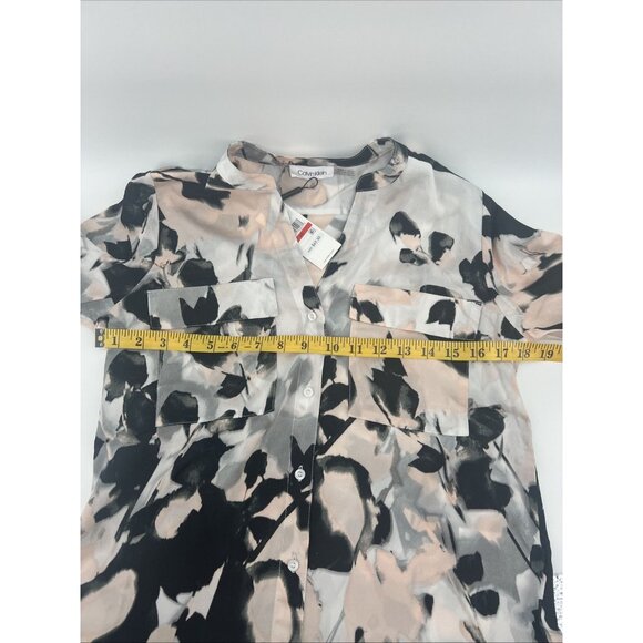 NEW Calvin CK Floral Crepe Chine Split V-Neck Roll-Tab Sleeve Blouse NWT XS CK - Picture 11 of 12